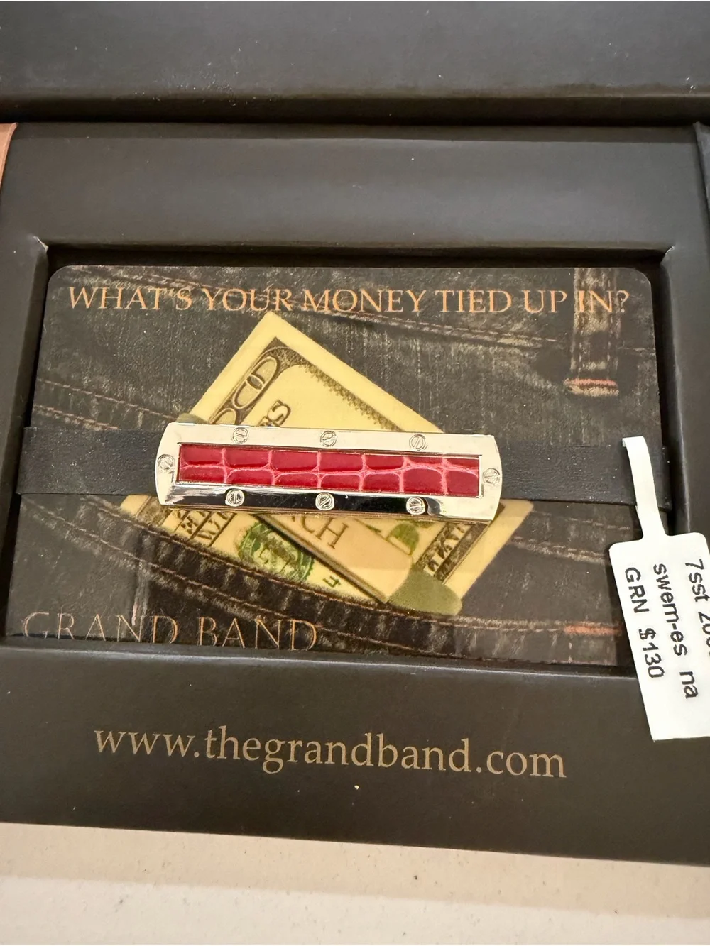 GRAND BAND Sterling Silver & Red Crocodile center Money Clip